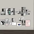 Modern Photo Wall Decor With Various Sized Frames And Artistic Pictures Arrangement