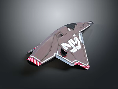Futuristic Dark Spaceship Model With White Number 612 And Red White Stripes 3d model
