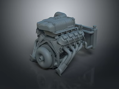 Detailed 3D Rendered Engine Model Featuring Mechanical Parts And Pipes 3d model