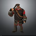 3D Military Character In Uniform Holding Gun With Bullet Belt And Red Green Accents