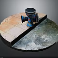 Blue Decorative Drum With Black Head On Circular Platform Red Brick And Dark Ground Sections 3d model