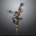 Winged Character 3D Model With Red Hair Green Outfit And Feather Wings In Dynamic Pose