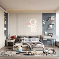 Modern Kids Bedroom Design With Toys Astronaut Light And Storage 3d model