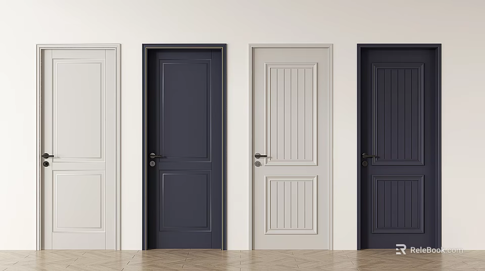 Different Panel Hinged Doors In White And Dark Colors For Interior Design 3d model
