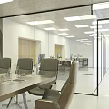 Modern Spacious Conference Room Interior With Wooden Table Ergonomic Chairs And Glass Partitions