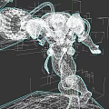 Futuristic Video Game Character With Mechanical Arm Glowing Blue Accents And Battle Stance