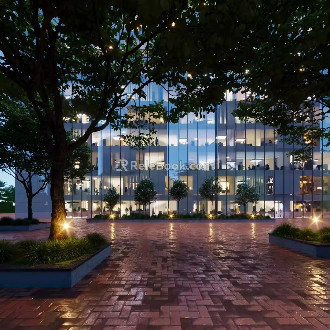 Modern Office Building Office Building Indoor Window Office Window Office Building Indoor Public Building Glass Window Commercial Window Square Floor Tree 3d model