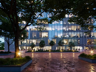 Modern Office Building Office Building Indoor Window Office Window Office Building Indoor Public Building Glass Window Commercial Window Square Floor Tree 3d model