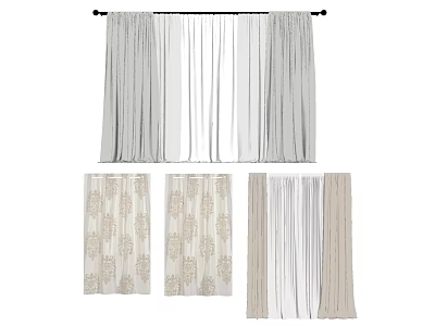 Various Curtain Styles with Patterned and Solid Designs in Neutral Tones 3d model