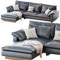 Modern Gray Leather Sectional Sofa With Decorative Pillows And Throw Blanket 3d model