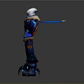 3D Game Movie Character In Blue Outfit With White Helmet Goggles Fur Trim And Dagger