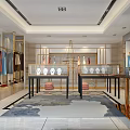 Luxury Modern Clothing Store Interior With Golden Racks Chandeliers And Mannequin
