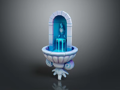 Decorative Fountain Design With Arched Top Blue Interior Central Sculpture And Ornamental Base 3d model