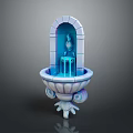 Decorative Fountain Design With Arched Top Blue Interior Central Sculpture And Ornamental Base