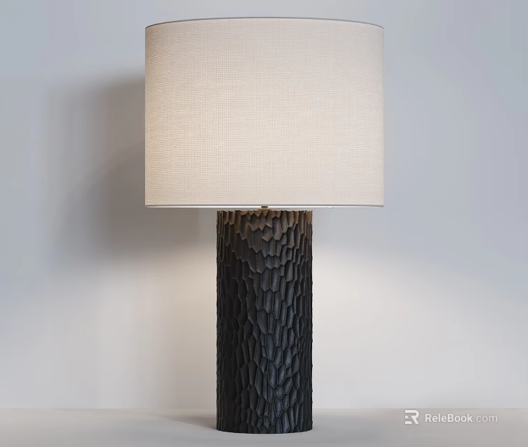 Modern Table Lamp With Beige Fabric Lampshade And Textured Dark Base 3d model 