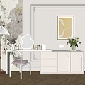 Chic Dressing Table with Decorative Mirror Stylish Chair Floor Lamp and Wall Art