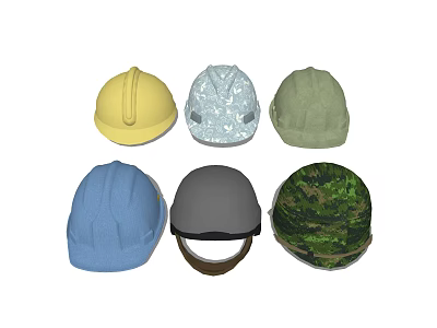 Assorted Colored Hats in Six Different Styles Including Yellow Blue Green Gray and Camouflage 3d model