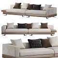 Modern Multi Seater Sofa with Light Beige Upholstery and Plush Checkered Solid Color Pillows 3d model