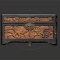 Decorative Carved Wooden Box With Floral Patterns And Metal Lock Design
