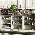 Modern Stylish Bar Counter With Wine Bottles Glassware And Green Plants On Shelves