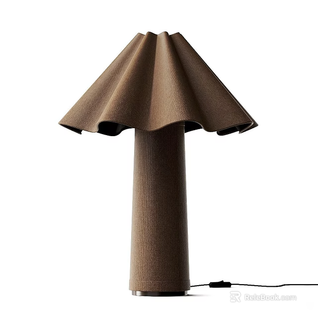 Brown Woven Textured Table Lamp With Conical Shade And Cylindrical Base 3d model 