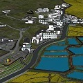 Rural Village Landscape With Traditional Houses Winding Roads Paddy Fields And Water Areas