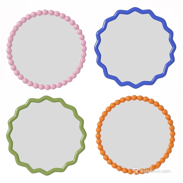 Colorful Decorative Round Mirrors With Beaded And Scalloped Edge Frames 3d model 