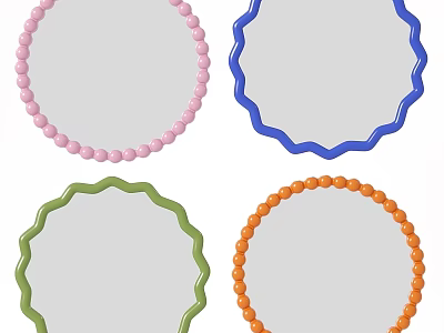Colorful Decorative Round Mirrors With Beaded And Scalloped Edge Frames 3d model