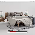 Modern Double Bed Interior With Wooden Headboard Cozy Bedding Gray Throw And Nightstands