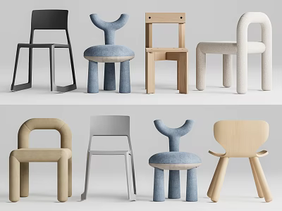 Modern Children's Chairs With Various Designs Wooden Frames And Soft Seats For Kids 3d model