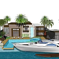Luxury Detached Villa With Swimming Pool Yacht And Palm Trees By Waterfront