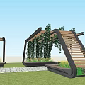 Modern Pergola Design With Wooden Frame Hanging Vines Stone Path And Green Lawn