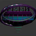 Futuristic Glowing Ring Structure With Blue And Purple Illumination And Central Tower Design