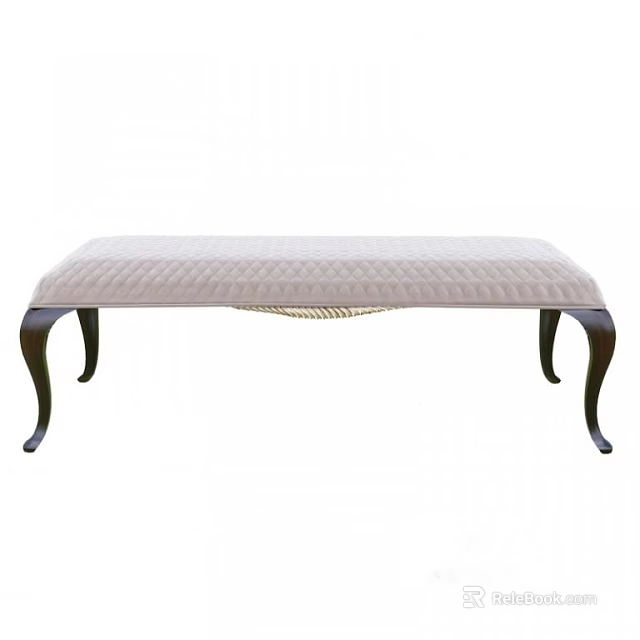 Light Upholstered Sofa Bench With Dark Curved Wooden Legs And Textured Seat Design 3d model 