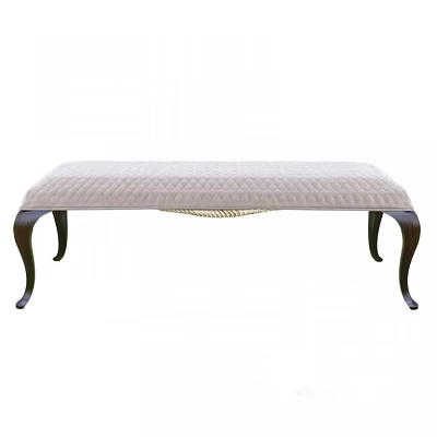 Light Upholstered Sofa Bench With Dark Curved Wooden Legs And Textured Seat Design 3d model