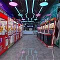 Modern Game Arcade with Racing Gaming Machines Colorful Neon Lights Shiny Floor and Entertainment Atmosphere