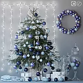 Festive Christmas Ornament Set with Tree Wreath Glass Jars and Blue Purple White Balls