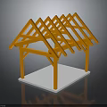 Triangular Wooden Roof Truss Structure With Support Columns And Architectural Model