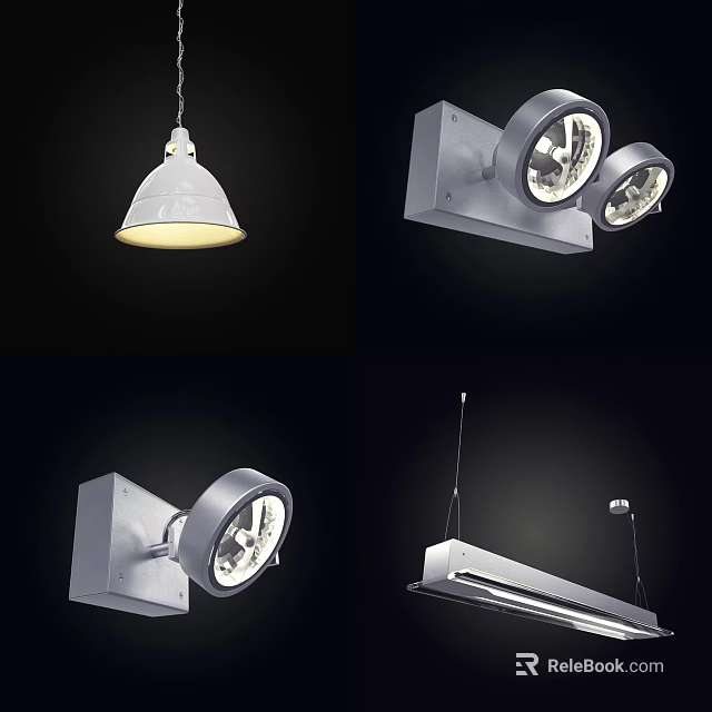 Modern Lighting Fixture Combinations Including Pendant Wall Sconce Spot And Linear Lights 3d model 