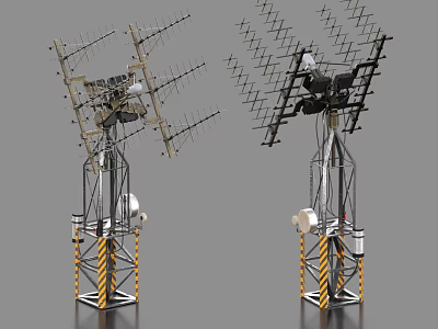 Industrial Equipment Tall Metal Tower Structure With Multiple Antennas And Warning Stripes 3d model