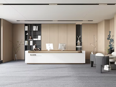 Front Desk Lobby Sales Lobby Reception Area Reception Desk Background Wall Sculpture Decorative Cabinet