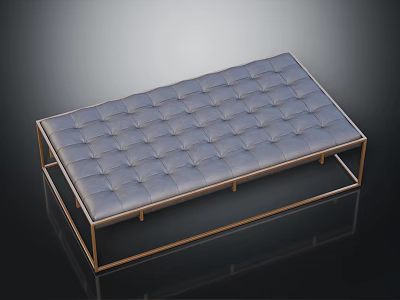 Luxurious Modern Upholstered Bench With Tufted Surface And Gold Metal Frame Design 3d model