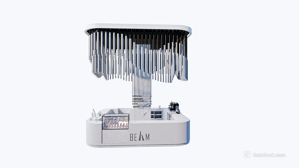 Modern Bar With Vertical Metal Strips White Design And Tech Inspired Control Panel 3d model 