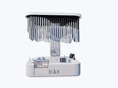 Modern Bar With Vertical Metal Strips White Design And Tech Inspired Control Panel 3d model