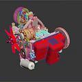 Detailed Red And Silver Engine 3D Model With Fan Pipes And Mechanical Components