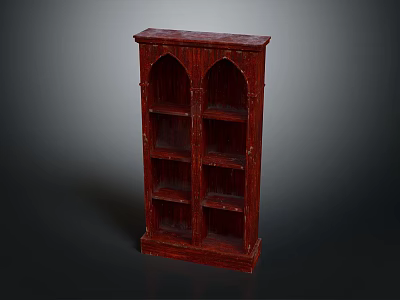 Red Wooden Bookcase With Arched Shelves Classic Design Multiple Storage Shelves For Home Library 3d model