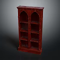 Red Wooden Bookcase With Arched Shelves Classic Design Multiple Storage Shelves For Home Library