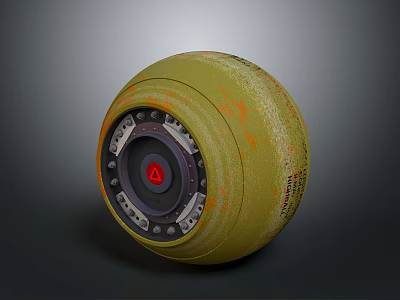 Green Round Military Weapon Featuring Orange Marks Red Central Symbol And Metal Parts 3d model