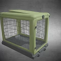 Durable Green Plastic Pet Cage Featuring Metal Grid Door And Wheels 3d model