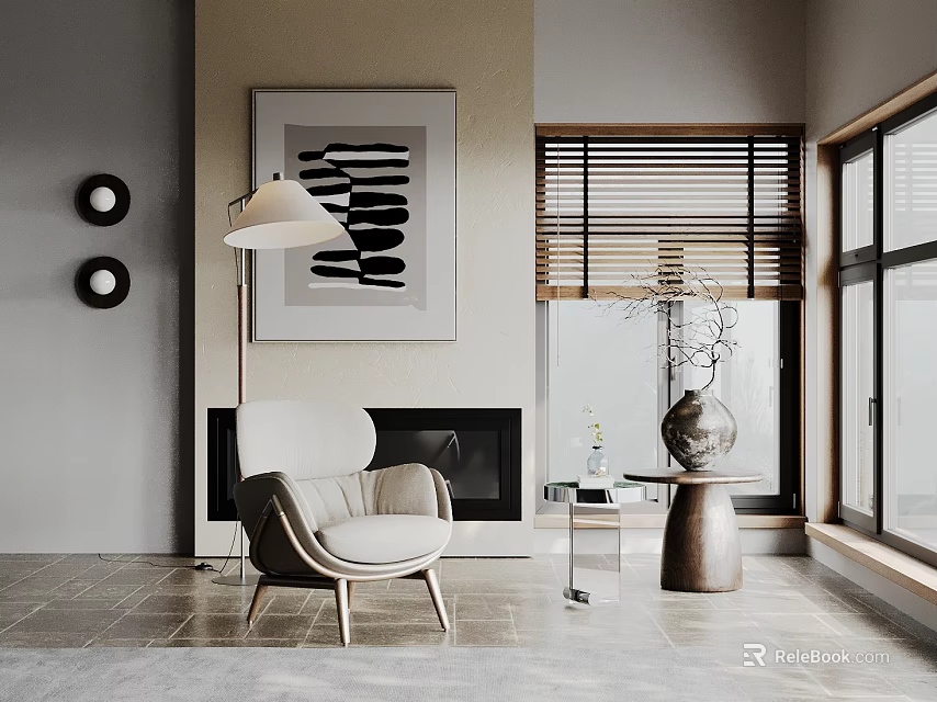 Modern Minimalist Living Room Decorative Ornament Set With Wall Art Vase And Floor Lamp 3d model 